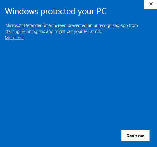 Tela azul do Windows SmartScreen: Windows protected your PC